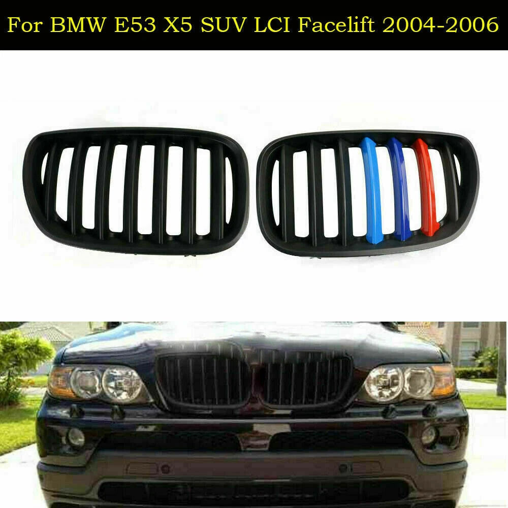 Matte Black M-color Front Kidney Grille Grill For BMW E53 X5 LCI Facelift 04-06