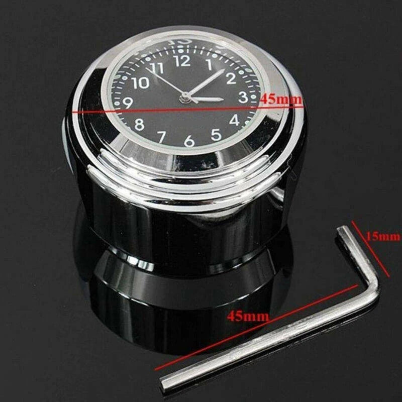 Motorcycle Bike Chrome Waterproof Dial Handlebar Clock Glow Watch For 7/8" to 1"