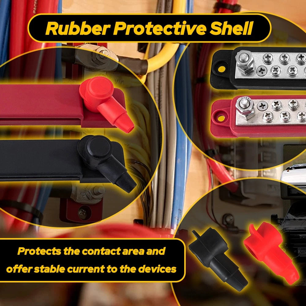 12 Point Busbar Bus Bar Power Distribution Block 12V 180A DC Black & Red Pair