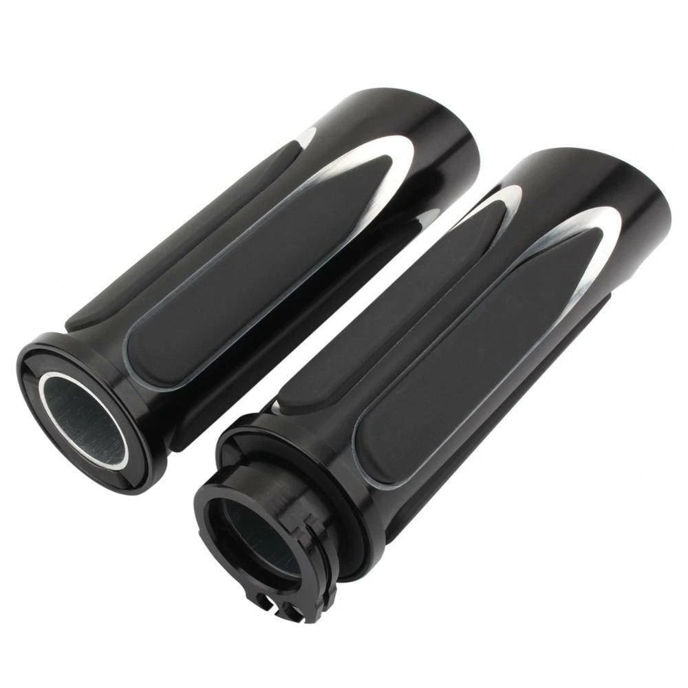 Black CNC 1" Handlebar Hand Grips For Harley Sportster Touring Dyna Softail VRSC