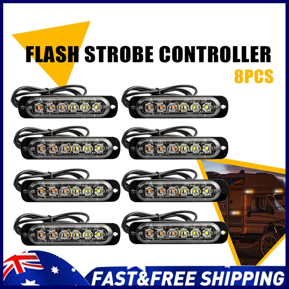 8Pcs 12V LED Strobe Emergency Light Car Trcuk Warning Flashing Roof Grille Lamps