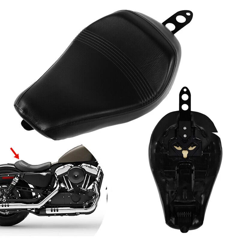 Black Leather Driver Solo Seat Cushion For Harley Sportster XL 1200 883 48 16-20