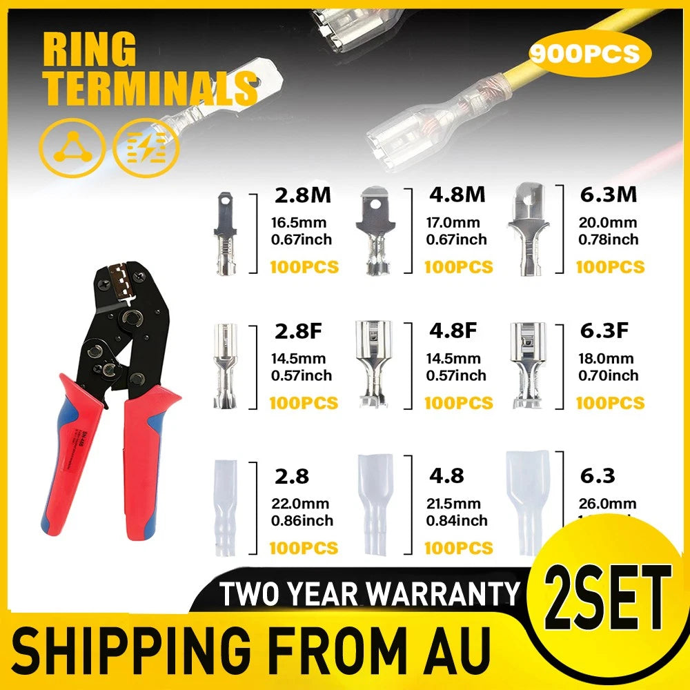 2SET 900X Assortment Male Female Spade Terminals Electrical Wire Crimp Connector