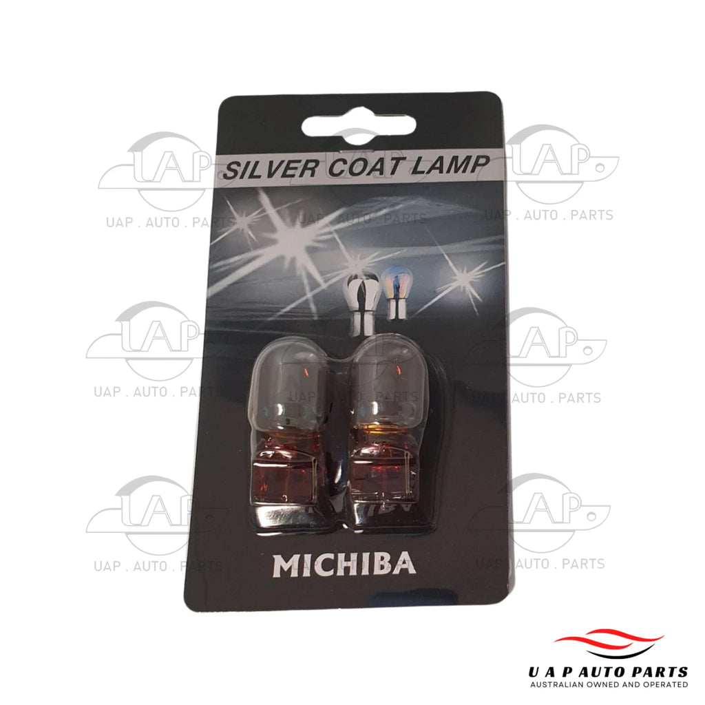 T20 WY21W Amber Wedge Silver Coating Indicator Light Bulb Globe 7440 2pc pack