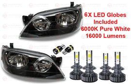 LED Black Headlights Pair For Ford Falcon BA BF XT Brand New Replacement Set