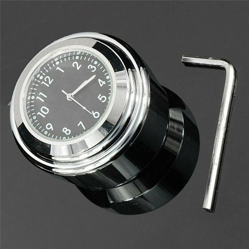 Motorcycle Bike Chrome Waterproof Dial Handlebar Clock Glow Watch For 7/8" to 1"
