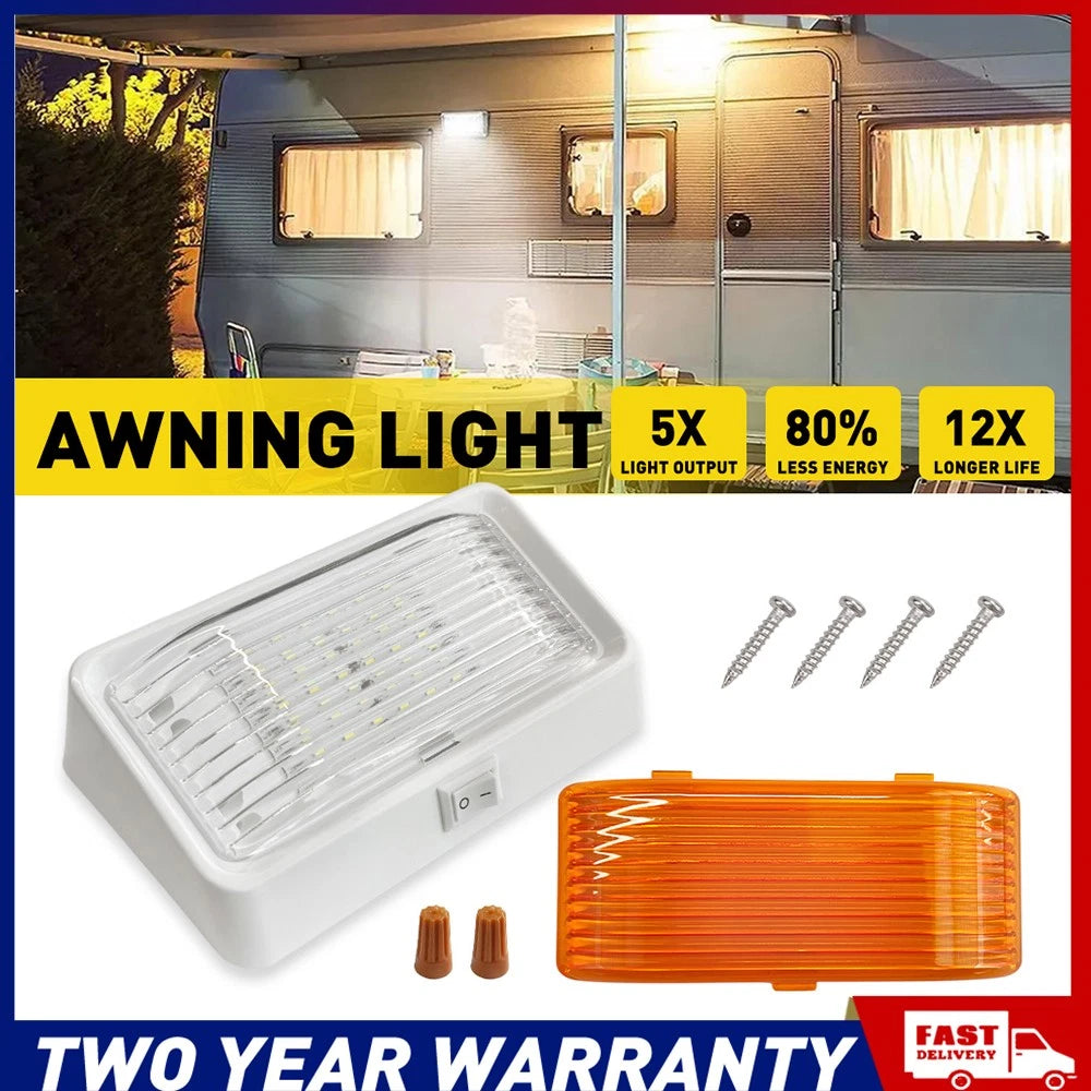 White Amber LED Awning Light With Switch Trailer Fit Caravan Annexe Jayco Camper