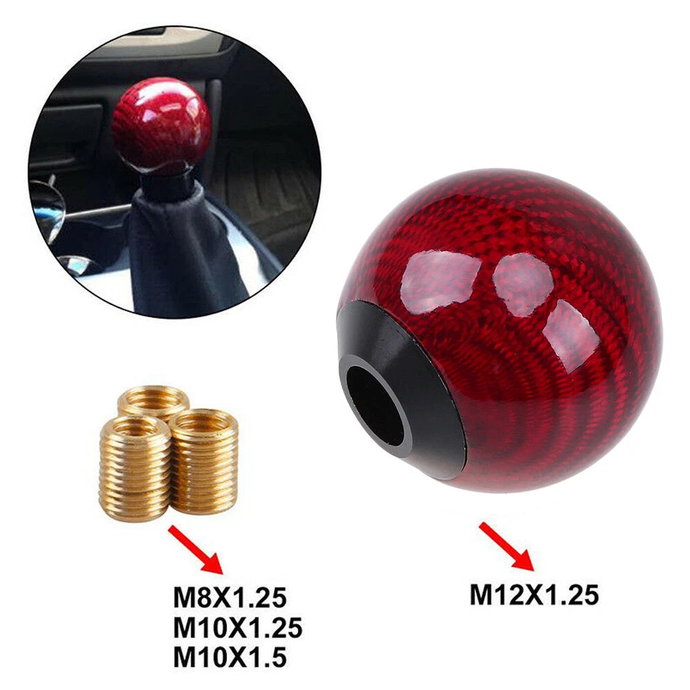 Red Carbon Fiber Gear Shift Knob Round Ball Shape Universal for Manual Cars ST