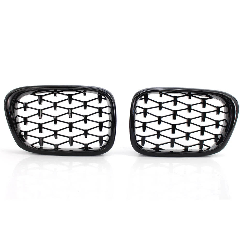 Pair Gloss Black Diamond Style Front Kidney Grille fits BMW E39 5 Series 99-03 S