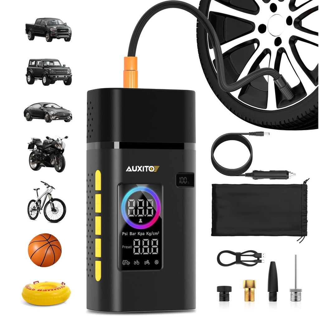 AUXITO Rechargeable Car Tire Air Inflator Portable Electric Tyre Pump Cordless