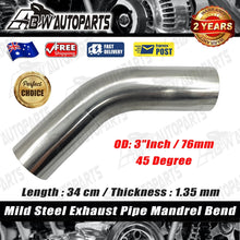 Load image into Gallery viewer, 3" Inch 76mm OD Exhaust Pipe Mandrel Bend 45 Degree New Mild Steel 1.35mm Thick
