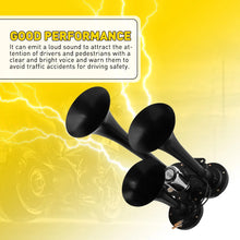 Load image into Gallery viewer, 600DB Horns Train Air Horn 3 Trumpets For Truck/Car/SUV Loud Sound 12/24V Black