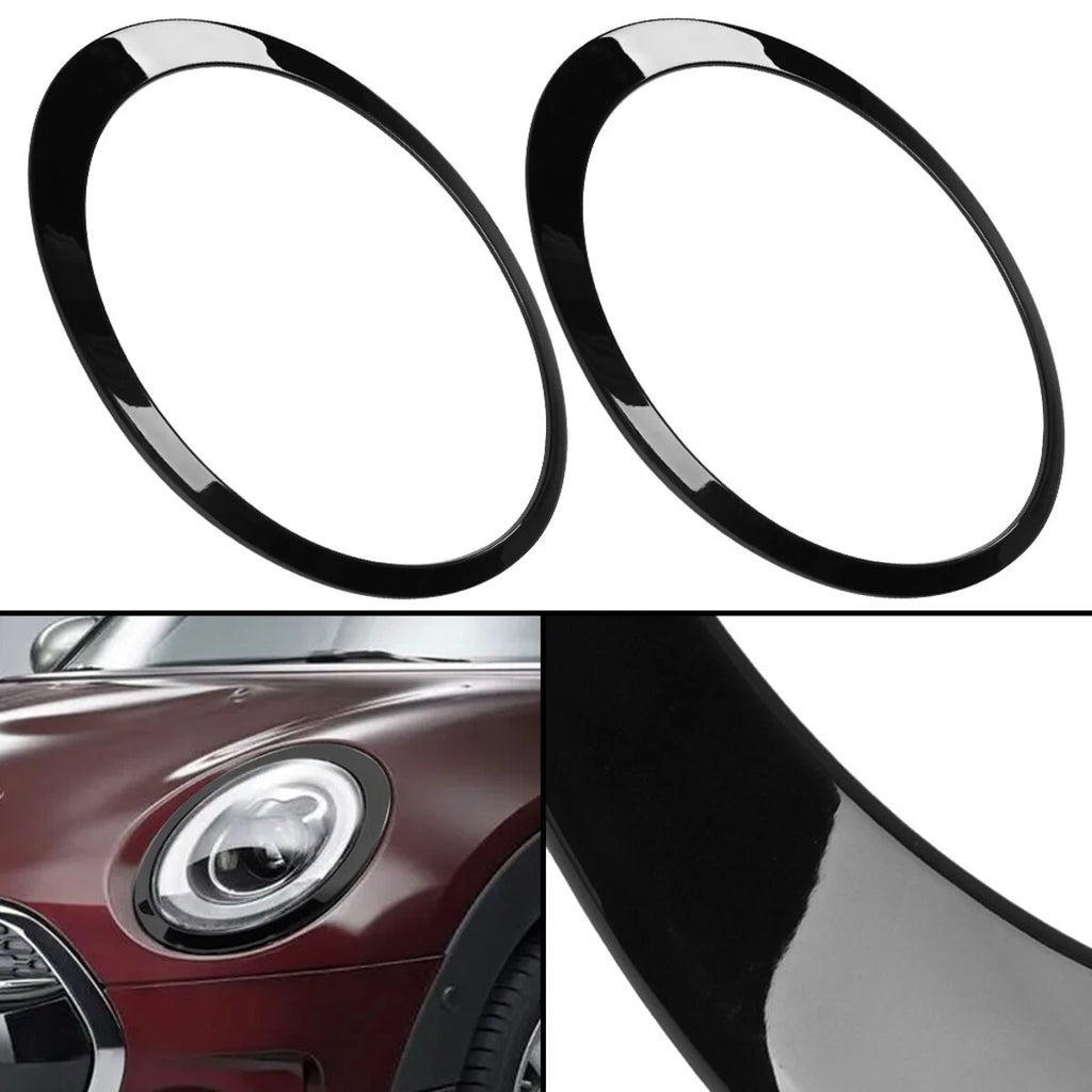 Pair Gloss Black Headlight Trim Ring Fit For MINI Clubman F54 2014-2019 15 16 S