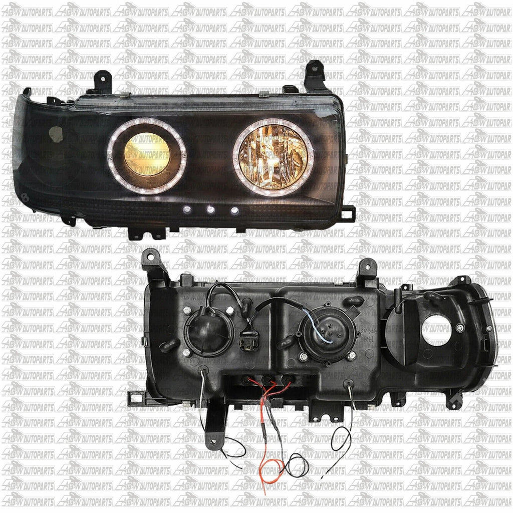 BLACK Angel Eye Projector HeadLights LED For Toyota Landcruiser 80 Series 90-98