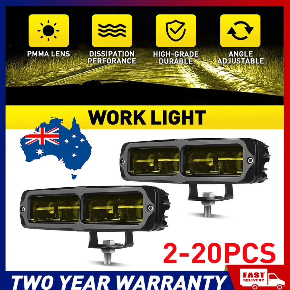 2-20x 6"inch LED Work Light Amber Spot Flood Combo For ATV SUV Truck Motorbike A