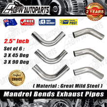 Load image into Gallery viewer, 2.5"Inch Mandrel Bends Exhaust Pipe Mild Steel (Kit of 6) - 3 X 45 &amp; 3 X 90 Deg