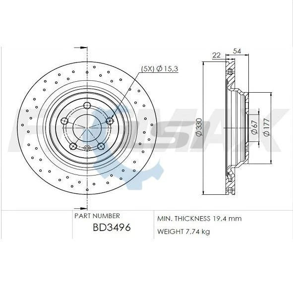 Rear Cross Drilled Brake Disc Rotors for Mercedes Benz GLE350d C292 3.0 15-19