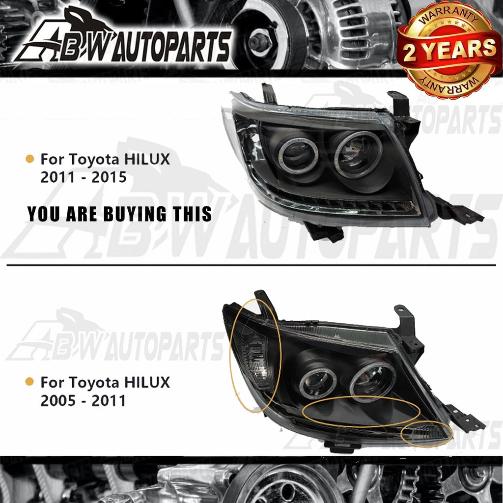 SET Headlights For Toyota Hilux N70 7/2011-2015 Black HALO Angel Eyes Projector