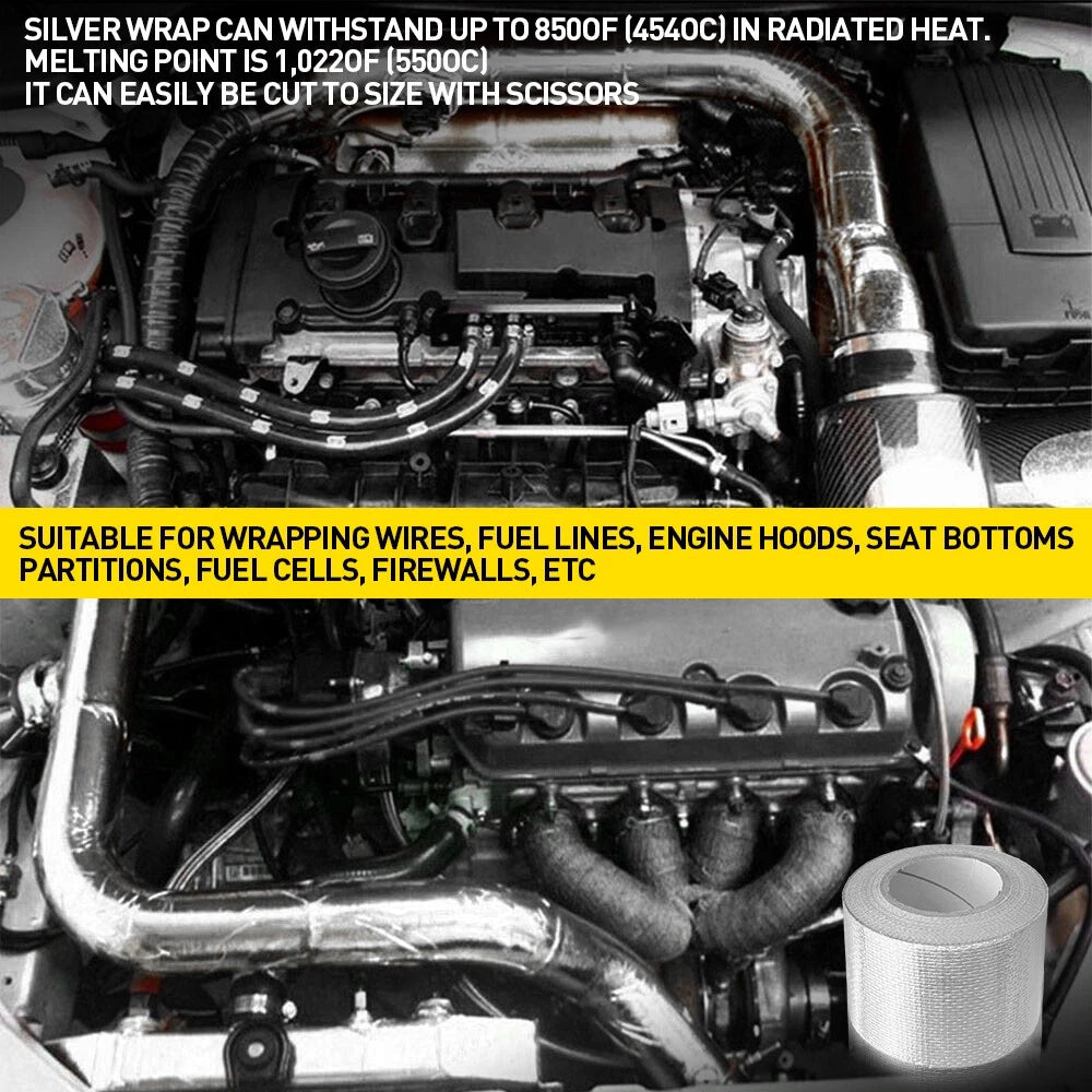 Silver Foil Heat Insulating Tape Hose Reflective Shield Adhesive 50mm X 10m