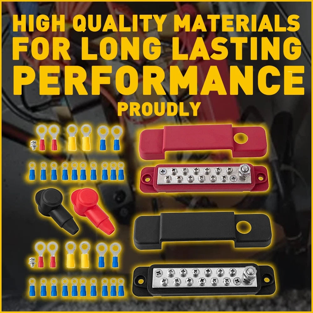 12 Gang 180A Power Distribution Block Bus Bar Terminal Post Stud 12V Red Black