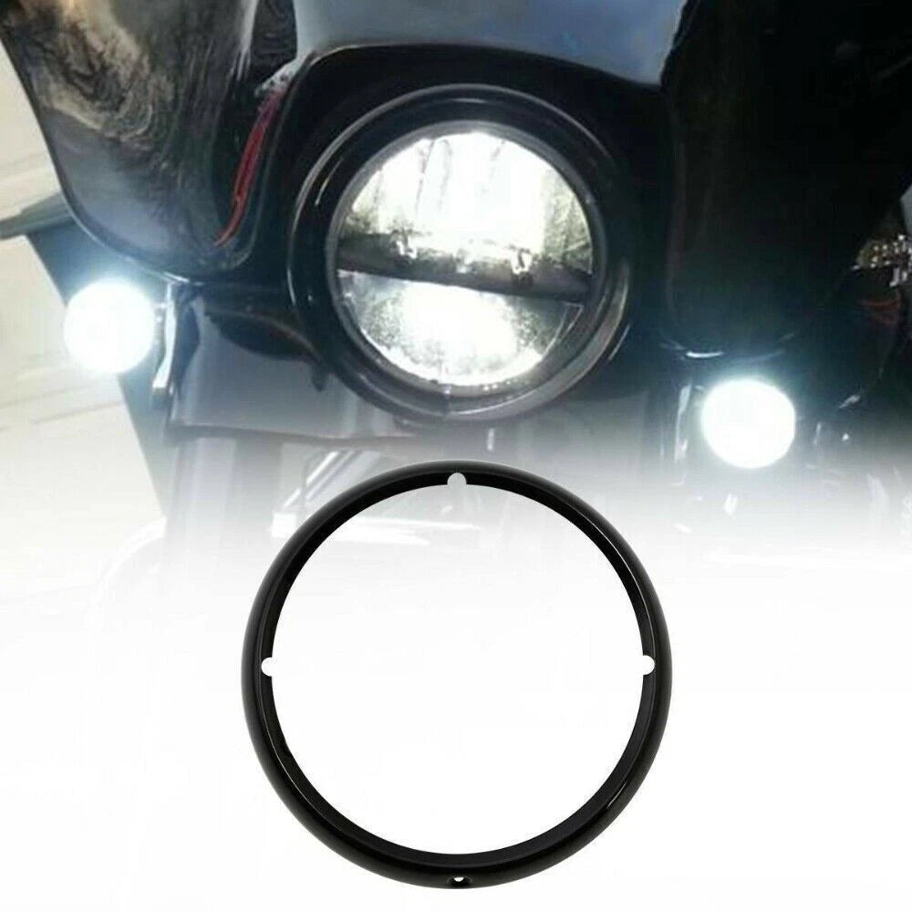 7''Headlight Headlamp Trim Ring Black For Harley Touring Electra Glide Road King