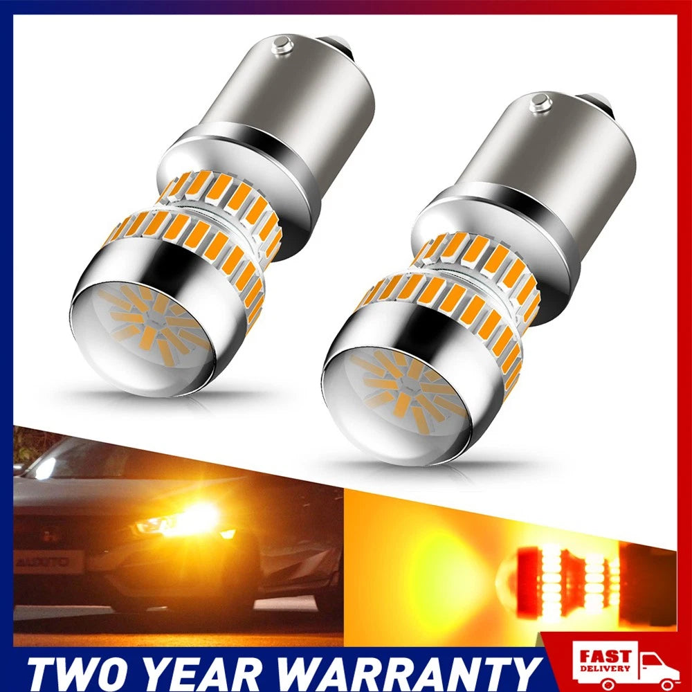 4X BA15S 1156 LED TURN SIGNAL INDICATOR GLOBE BULB AMBER NO HYPER FLASH NEWA