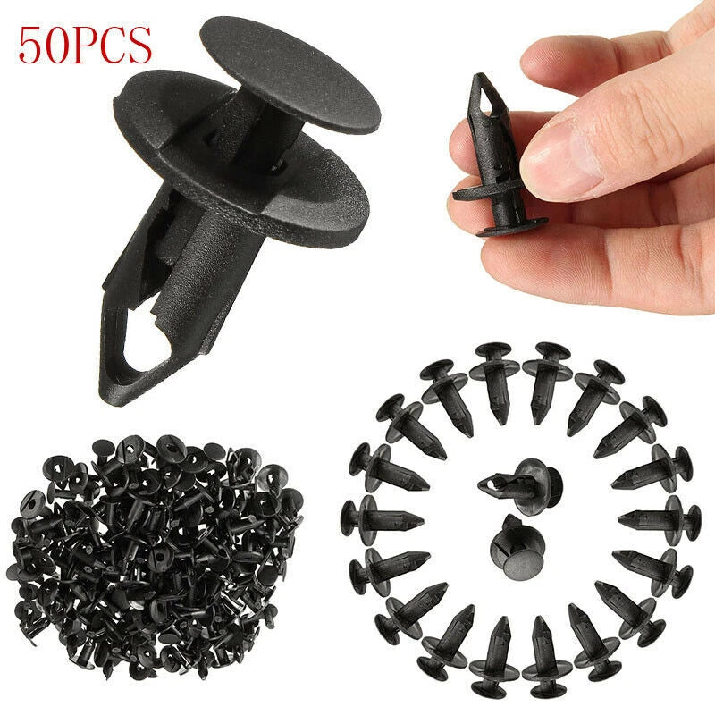 50 x 8mm Hole Plastic Rivet Fastener Push Clips Black Nylon For Car Auto Fender