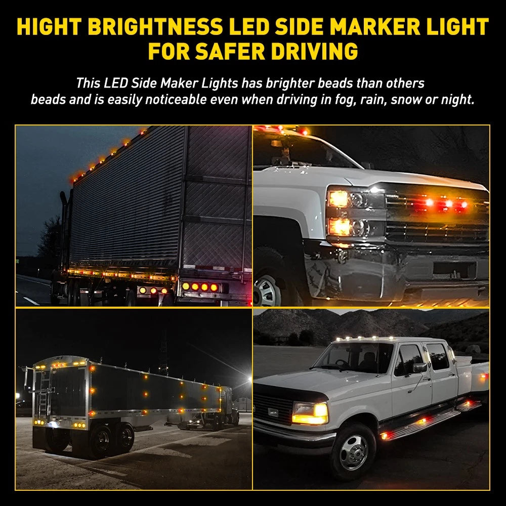 12PCS Side Marker Lamp Red Amber LED Clearance Lights Indicator 24V Univerasl