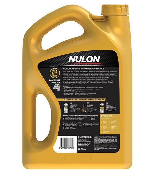 Nulon APEX+ 5W-40 Performance Engine Oil 5L Full Synthetic APX5W40-5