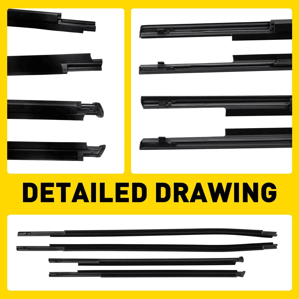 For TOYOTA HILUX 2015-23 OUTER WINDOW SEALS WEATHER STRIP 4 Doors CLIP ON 4PCS