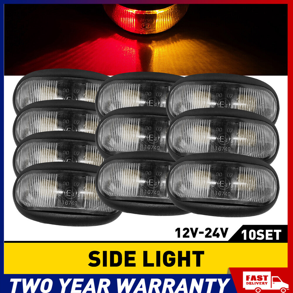 10x LED CLEARANCE LIGHTS SIDE MARKER LAMP RED AMBER TRAILER TRUCK CARAVAN VOLT