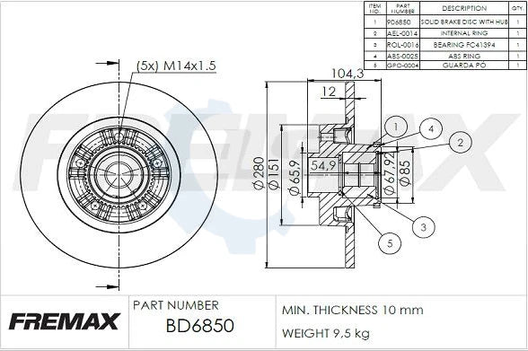 Fremax Rear Disc Rotors Brake Pads for Renault Trafic X82 1.6L 2015-2021